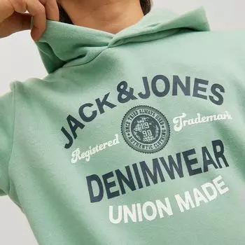 Детская толстовка с капюшоном бирюзового цвета и логотипом на груди JACK & JONES 10 ans зеленый пастельный