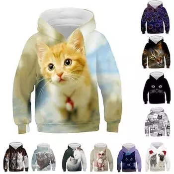 Детская толстовка с капюшоном Cat Casual с длинным рукавом Active Cotton 7-13 лет осень многоцветная черная белая 100CM