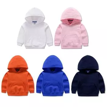 Детская толстовка с капюшоном для детей от 1 до 8 лет, однотонная толстовка на весну и осень с карманом на животе 90