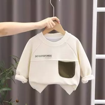 Детская толстовка с капюшоном для мальчиков, осенний хлопковый свитер с длинными рукавами, свободный топ для мальчиков с круглым вырезом, рубашка для малышей 80cm зелёный