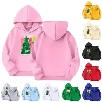 Детская толстовка с капюшоном для мальчиков и девочек, модная принтованная толстовка с длинными рукавами и карманом 100 чёрный