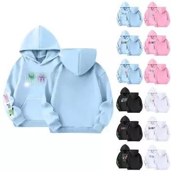 Детская толстовка с капюшоном для мальчиков и девочек, модная принтованная толстовка с длинными рукавами и карманом 100 чёрный