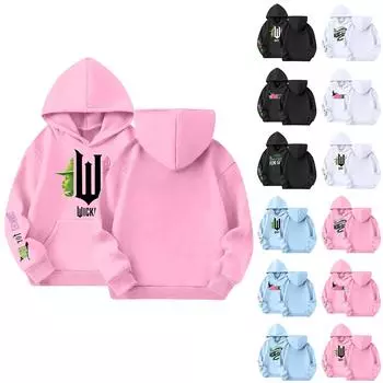 Детская толстовка с капюшоном для мальчиков и девочек, модная принтованная толстовка с длинными рукавами и карманом 100 чёрный