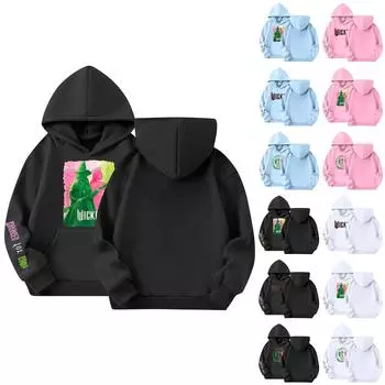 Детская толстовка с капюшоном для мальчиков и девочек, модная принтованная толстовка с длинными рукавами и карманом 100 чёрный