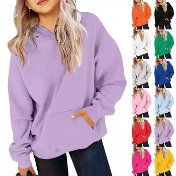 Детская толстовка с капюшоном для мальчиков и девочек, однотонная, с длинными рукавами и карманом 110 чёрный