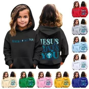 Детская толстовка с капюшоном для мальчиков и девочек, модная принтованная толстовка с длинными рукавами и карманом 100 чёрный