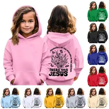 Детская толстовка с капюшоном для мальчиков и девочек, модная принтованная толстовка с длинными рукавами и карманом 100 чёрный