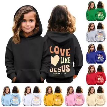 Детская толстовка с капюшоном для мальчиков и девочек, модная принтованная толстовка с длинными рукавами и карманом 100 чёрный