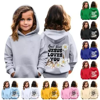 Детская толстовка с капюшоном для мальчиков и девочек, модная принтованная толстовка с длинными рукавами и карманом 100 чёрный