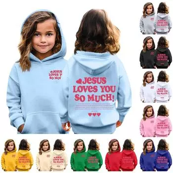 Детская толстовка с капюшоном для мальчиков и девочек, модная принтованная толстовка с длинными рукавами и карманом 100 чёрный