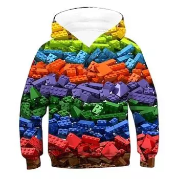 Детская толстовка с капюшоном для мальчиков с длинным рукавом и радужным 3D-принтом, геометрическая школьная, для езды на велосипеде, активного отдыха, базовая, 3-12 лет / Осень / Зима / Весна 100CM