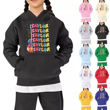 Детская толстовка с капюшоном для мальчиков и девочек, модная принтованная толстовка с длинными рукавами и карманом 100 чёрный