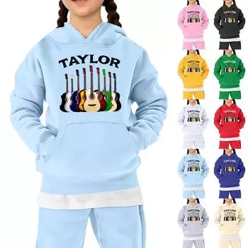 Детская толстовка с капюшоном для мальчиков и девочек, модная принтованная толстовка с длинными рукавами и карманом 100 чёрный