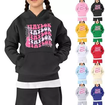 Детская толстовка с капюшоном для мальчиков и девочек, модная принтованная толстовка с длинными рукавами и карманом 100 чёрный