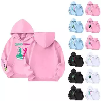 Детская толстовка с капюшоном для мальчиков и девочек, модная принтованная толстовка с длинными рукавами и карманом 100 чёрный