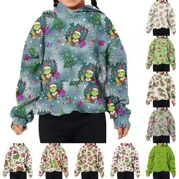 Детская толстовка с капюшоном и длинными рукавами с праздничным принтом, свободная толстовка для мальчиков и девочек, толстовка 100 бежевый