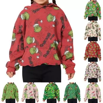 Детская толстовка с капюшоном и длинными рукавами с праздничным принтом, свободная толстовка для мальчиков и девочек, толстовка 100