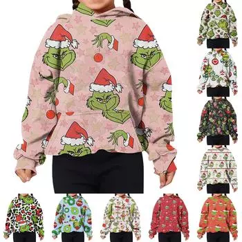 Детская толстовка с капюшоном и длинными рукавами с праздничным принтом, свободная толстовка для мальчиков и девочек, толстовка 160