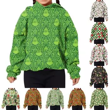 Детская толстовка с капюшоном и длинными рукавами с праздничным принтом, свободная толстовка для мальчиков и девочек, толстовка 120 розовый