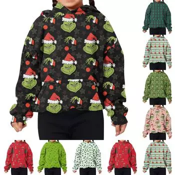 Детская толстовка с капюшоном и длинными рукавами с праздничным принтом, свободная толстовка для мальчиков и девочек, толстовка 110 синий
