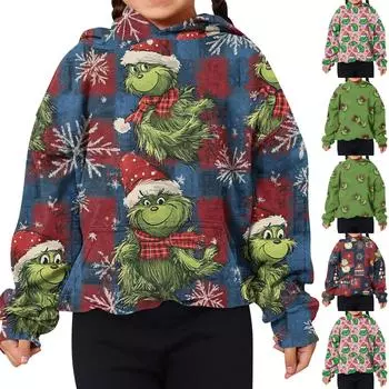 Детская толстовка с капюшоном и длинными рукавами с праздничным принтом, свободная толстовка для мальчиков и девочек, толстовка 130 розовый