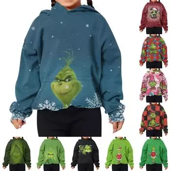 Детская толстовка с капюшоном и длинными рукавами с праздничным принтом, свободная толстовка для мальчиков и девочек, толстовка 150 чёрный
