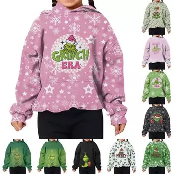 Детская толстовка с капюшоном и длинными рукавами с праздничным принтом, свободная толстовка для мальчиков и девочек, толстовка 100