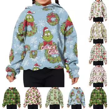 Детская толстовка с капюшоном и длинными рукавами с праздничным принтом, свободная толстовка для мальчиков и девочек, толстовка 110 синий