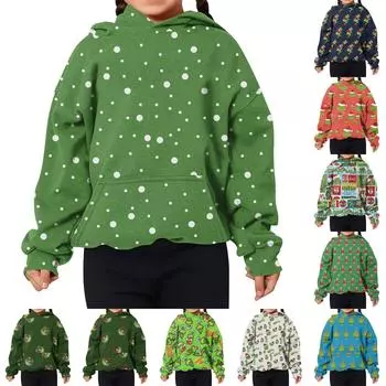 Детская толстовка с капюшоном и длинными рукавами с праздничным принтом, свободная толстовка для мальчиков и девочек, толстовка 140