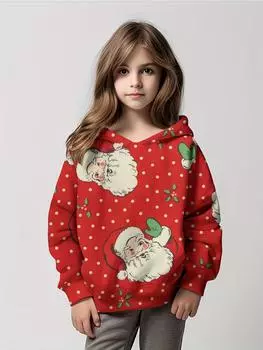 Детская толстовка с капюшоном на Рождество, детская мода с рисунком Санта-Клауса, детская одежда для девочек, уличная одежда для детей 100