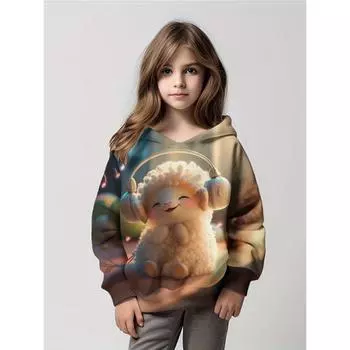 Детская толстовка с капюшоном с милым кроликом и 3D-принтом для девочек, домашняя одежда с длинными рукавами, спортивная одежда, трендовая детская свободная дышащая одежда 100