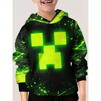 Детская толстовка с капюшоном со светящимся принтом лица, унисекс-пуловер, повседневная толстовка с капюшоном и длинными рукавами для девочек и мальчиков, верхняя одежда на весну и осень 100
