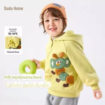 Детская толстовка с капюшоном: Уютный пуловер на бархатной подкладке для мальчиков и девочек — идеальный вариант для осени и зимы 80 cm синий