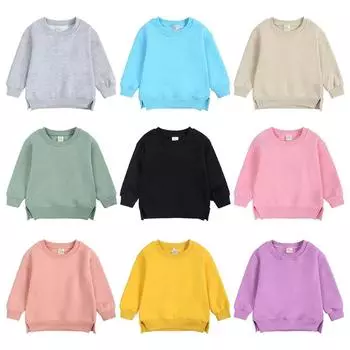 Детская толстовка с круглым вырезом и длинными рукавами, однотонный повседневный топ 110