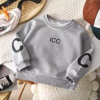 Детская толстовка с круглым вырезом, осенне-зимняя повседневная футболка с длинными рукавами для мальчиков и девочек 80cm