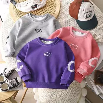 Детская толстовка с круглым вырезом, осенне-зимняя повседневная футболка с длинными рукавами для мальчиков и девочек 80cm