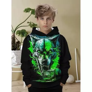 Детская толстовка с принтом 3D волка для детей, толстовка для девочек, одежда для мальчиков, одежда для девочек от 2 до 8 лет, толстовки с капюшоном 100