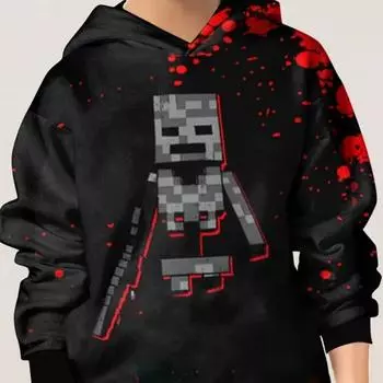 Детская толстовка с принтом «Пиксельный робот» Пуловер унисекс Повседневный топ с капюшоном и длинными рукавами Верхняя одежда для девочек и мальчиков на весну и осень Топы 100CM