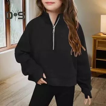 Детская толстовка с застежкой-молнией до середины бедра, воротником-стойкой, однотонная, с длинными рукавами, большим передним карманом, эластичными манжетами, повседневная спортивная футболка для дома и школы 90 cm розовый