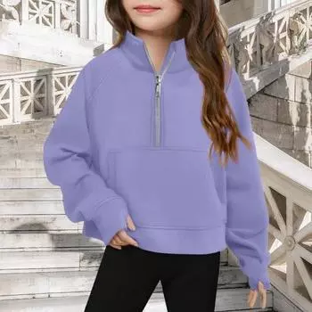 Детская толстовка с застежкой-молнией до середины голени, воротником-стойкой, однотонная, с длинными рукавами и большим 90cm розовый