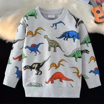Детская толстовка унисекс с рисунком динозавра, эластичные манжеты и подол, круглый вырез, длинная 90cm