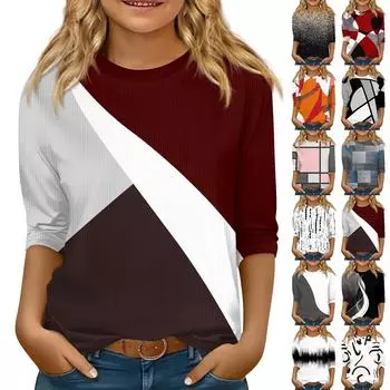 Детская трикотажная повседневная футболка с рукавом 3/4, блузка с круглым вырезом и принтом 150 оранжевый