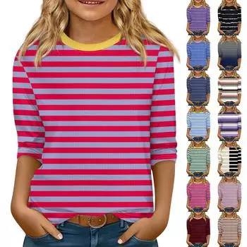 Детская трикотажная повседневная футболка с рукавом 3/4, блузка с круглым вырезом и принтом 130