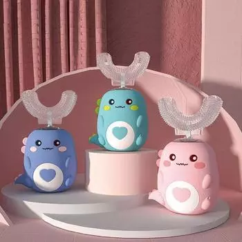 Детская U-образная электрическая зубная щетка, вращающаяся на 360 градусов, умная мультяшная детская силиконовая зубная щетка, автоматическая перезаряжаемая звуковая зубная щетка