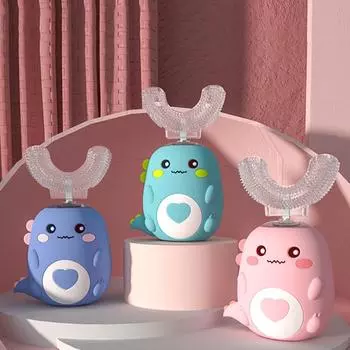 Детская U-образная звуковая электрическая зубная щетка Детская силиконовая зубная щетка 360 градусов умная зубная щетка отбеливание зубов для водонепроницаемости зелёный