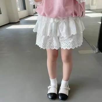 Детская юбка, белая кружевная юбка, эластичный пояс, легко сочетающиеся детские юбки, короткая юбка для девочки 13 белый