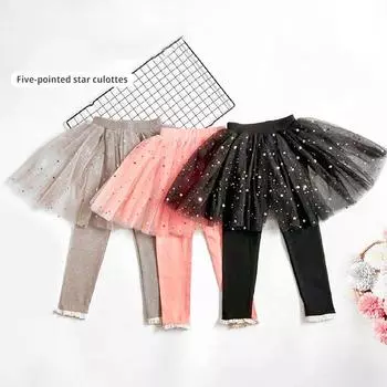 Детская юбка-брюки для девочек ясельного возраста, блестящая кружевная юбка-пачка с пайетками, леггинсы с высокой талией, брюки для балета на день рождения, танцевальный костюм на весну и осень 90 чёрный
