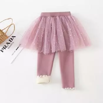 Детская юбка-брюки, одежда для девочек, зимняя плюшевая и утолщенная юбка, брюки, сетчатая юбка, поддельные двухкомпонентные леггинсы, детские модные брюки для девочек 100 розовый