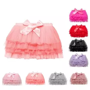 Детская юбка для девочек, однотонный тюль, может все еще любить маленькую юбку L чёрный