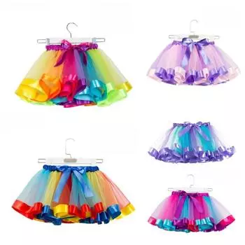 Детская юбка-пачка из тюля для девочек, вечерние танцевальные балетные костюмы Радуги для малышей, юбка S